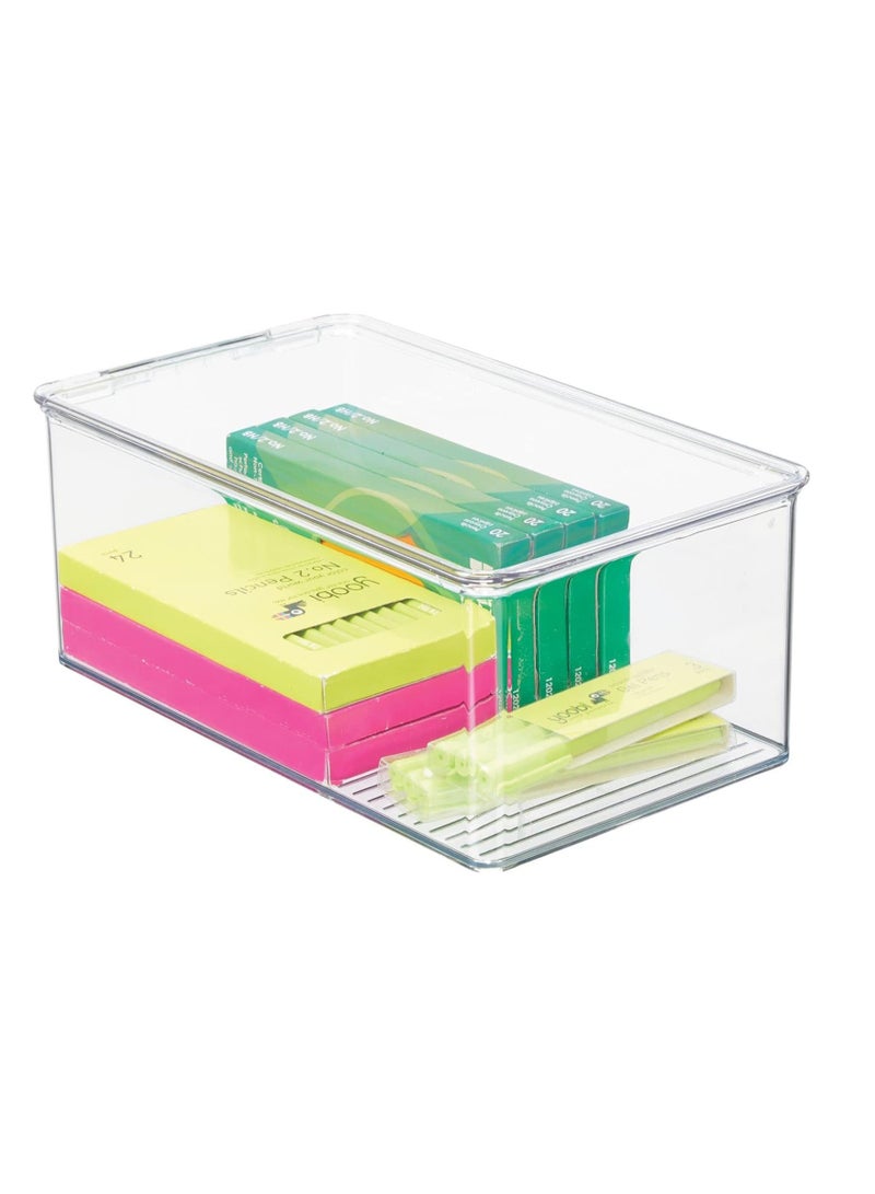 TDAO Medium Stackable Organizer Bin with Hinged Lid, 10.8” x 6.89” x 3.7” Transparent Storage Box, Stackable Freezer and Fridge Organizer Lidded Bin for Home, Office, School, Fridge, Bathroom, Kitchen, Pantry Container, BPA-Free, Food Safe Clear - Image 4