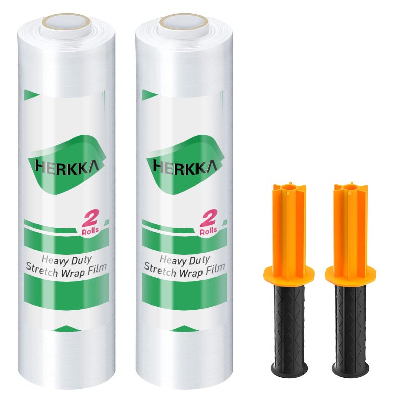 HERKKA Stretch Film, HERKKA Stretch Wrap with Handles Industrial Strength, Moving Wrapping Plastic Roll, Shrink Wrap for Pallet Wrap, 15" x 1000 Feet, 2 Pack, 60 Gauge - Image 1