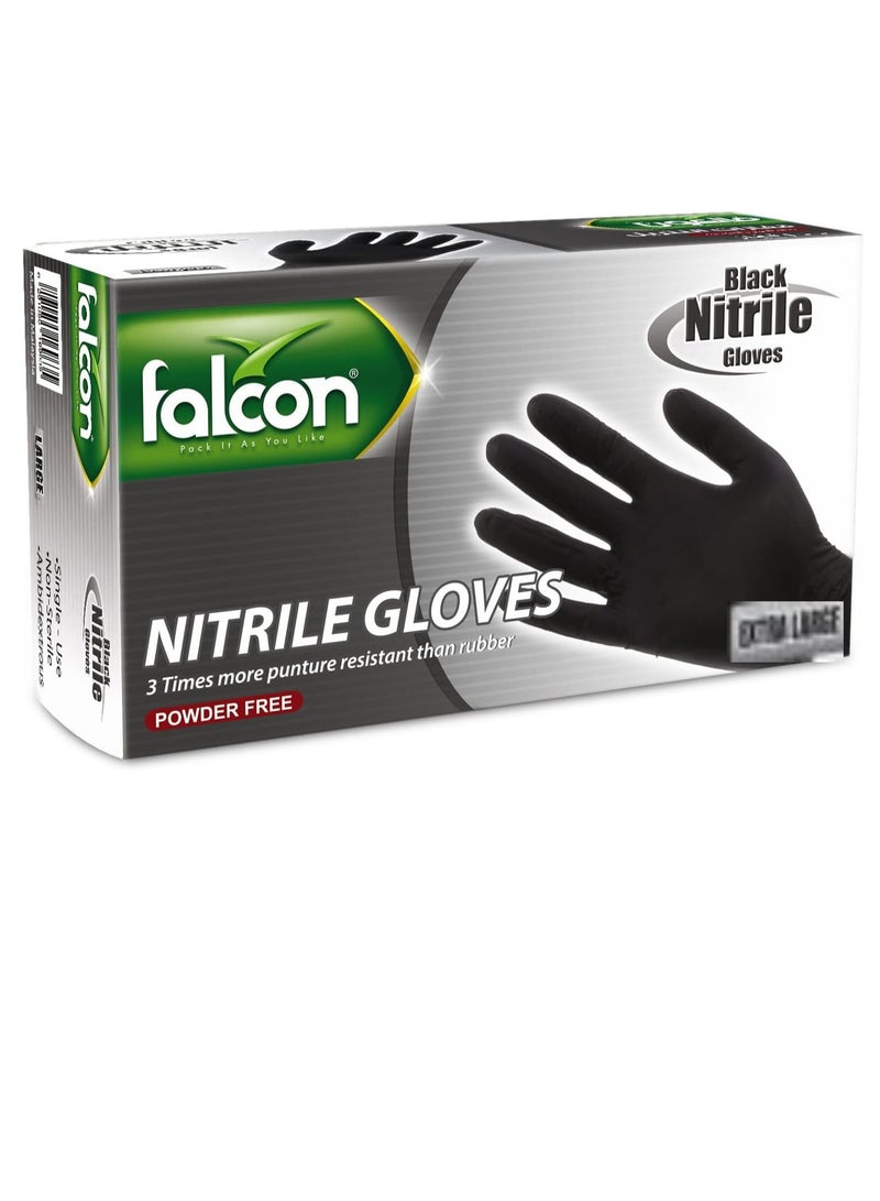 Falcon Nitrile Gloves - Black Powder Free (XL) - 100 Pieces - Pack of 3 - Image 1