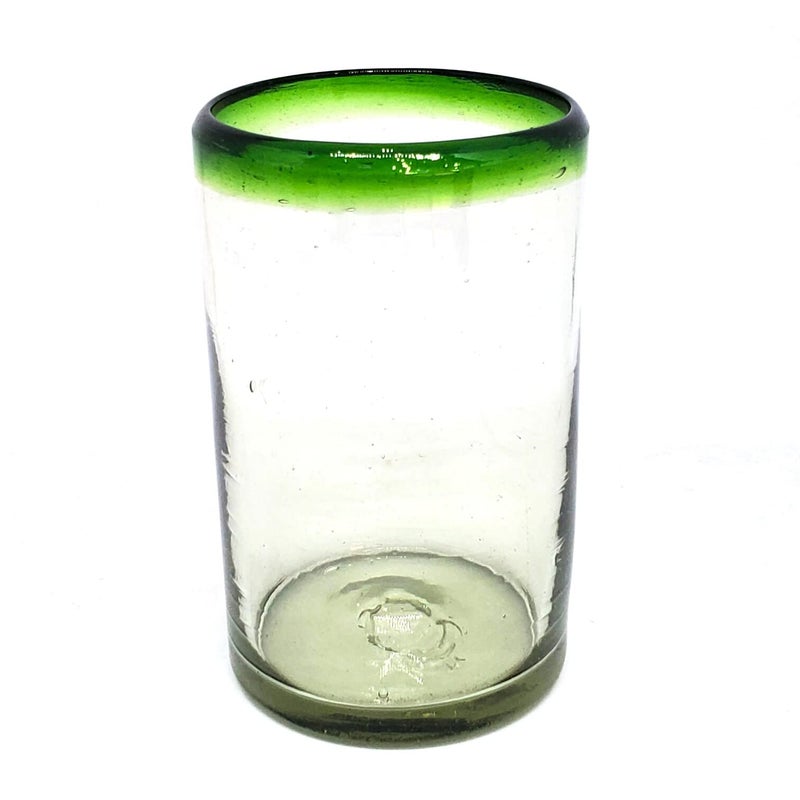 MexHandcraft Emerald Green Rim 14 oz Drinking Glasses (set of 6), Recycled Glass, Lead-free, Toxin-Free (Drinking) - Image 2