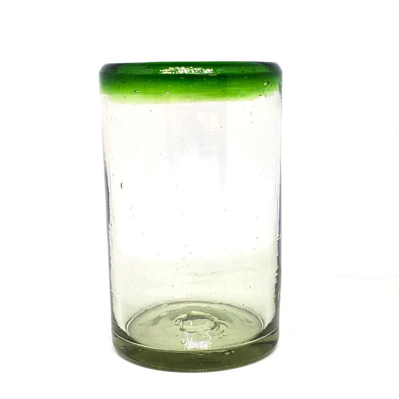 MexHandcraft Emerald Green Rim 14 oz Drinking Glasses (set of 6), Recycled Glass, Lead-free, Toxin-Free (Drinking) - Image 3