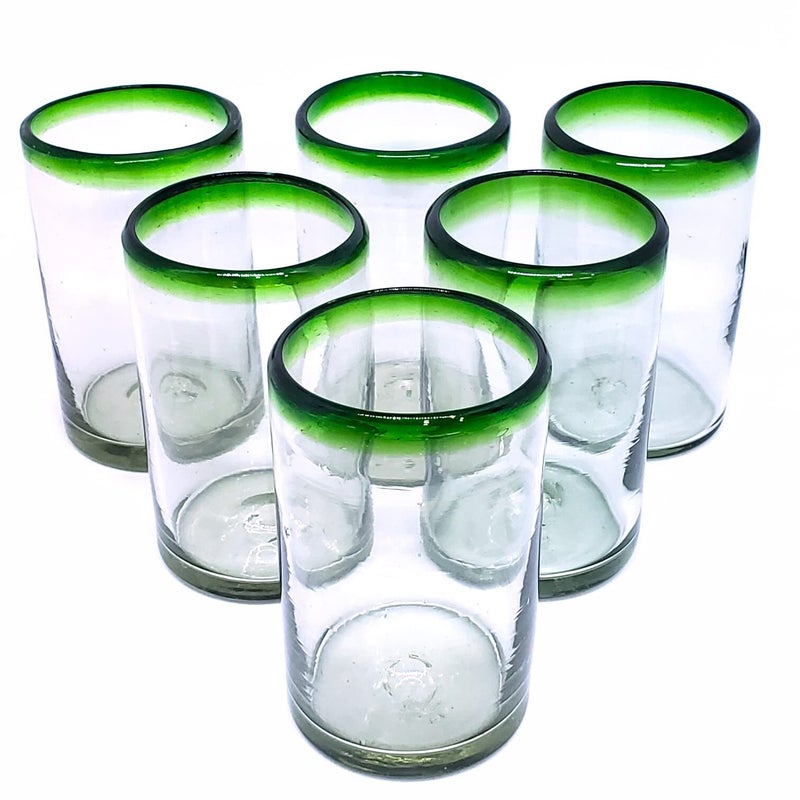 MexHandcraft Emerald Green Rim 14 oz Drinking Glasses (set of 6), Recycled Glass, Lead-free, Toxin-Free (Drinking) - Image 5