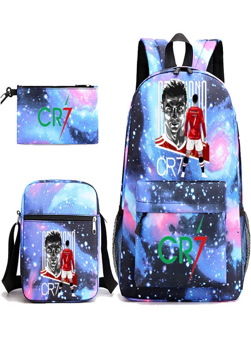 C Ronaldo Children Backpack Schoolbag Teen Student School Book bag with Lunch Box Pen Case 3 in 1 for Kids
