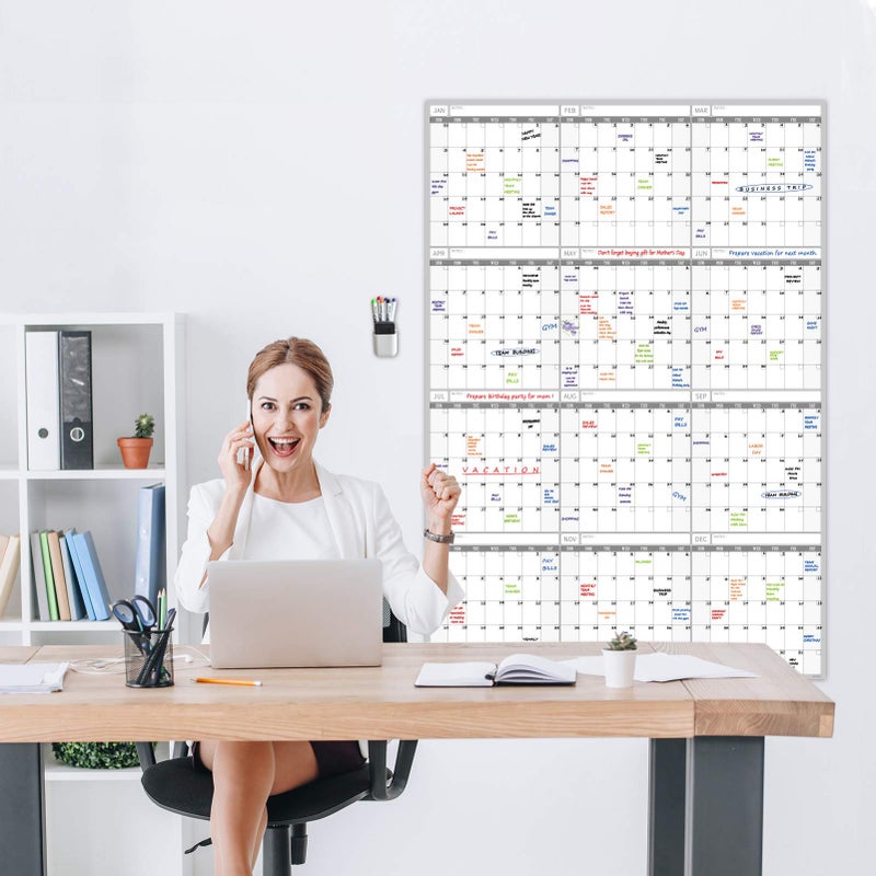 JJPRO Large Dry Erase Wall Calendar - 52x36 Inches - Blank Undated Yearly Calendar - Whiteboard Premium Laminated Planner - Reusable Laminated Office Jumbo 12-Month Calendar (Vertical) - Image 5