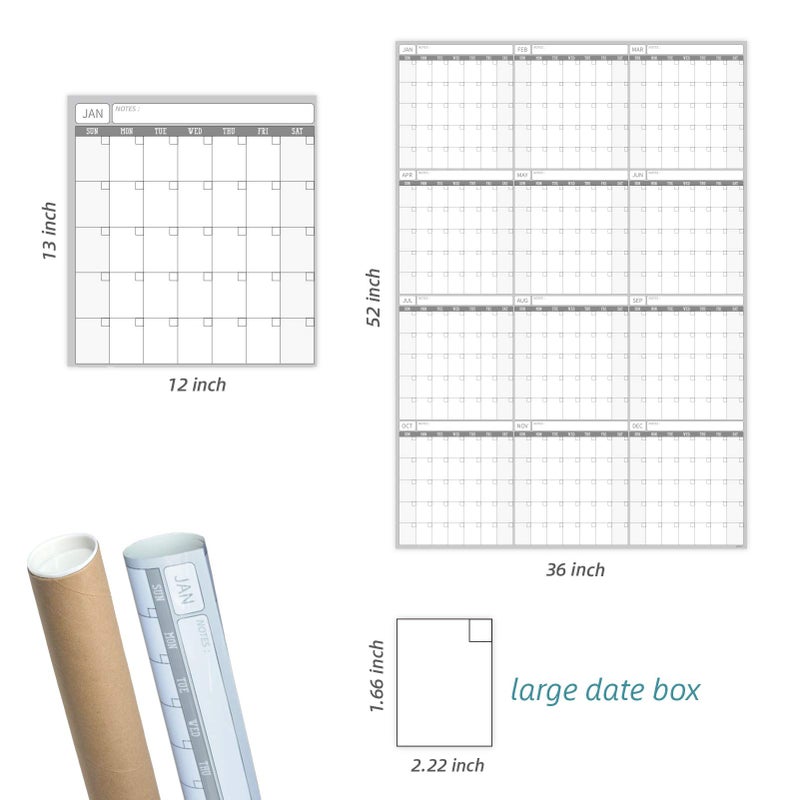 JJPRO Large Dry Erase Wall Calendar - 52x36 Inches - Blank Undated Yearly Calendar - Whiteboard Premium Laminated Planner - Reusable Laminated Office Jumbo 12-Month Calendar (Vertical) - Image 4