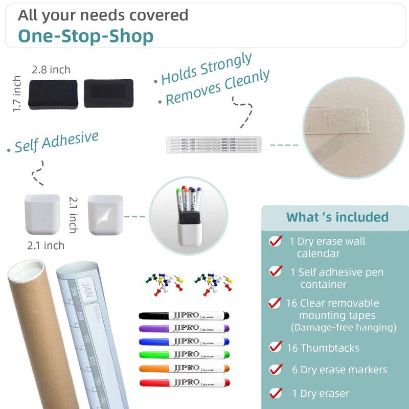 JJPRO Large Dry Erase Wall Calendar - 52x36 Inches - Blank Undated Yearly Calendar - Whiteboard Premium Laminated Planner - Reusable Laminated Office Jumbo 12-Month Calendar (Vertical) - Image 3