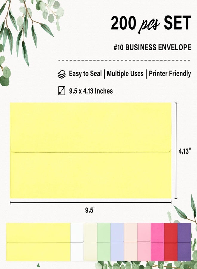 QIKSION 200 Pack #10 Colored Envelopes Letter Size, Colorful Business Envelopes Self Seal for Business, Invoices, Letter Mailing, Office Checks, 4 1/8 x 9 1/2 Inches - Image 2