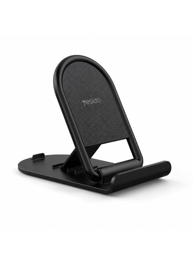 يسيدو حامل هاتف مكتبي صغير وقابل للتعديل Yesido C141 Mini Holder - ستاند موبايل محمول للمكتب بـ 4 مستويات ضبط زاوية، مزود ببطانة سيليكون مانعة للانزلاق، مثالي لمكالمات الفيديو والبث المباشر - لون أسود - Image 1