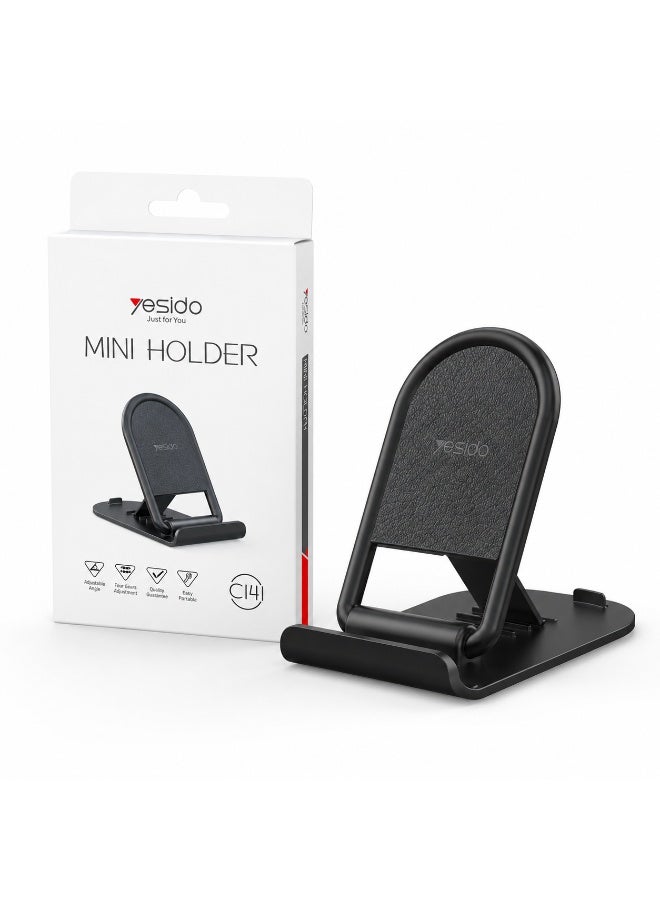يسيدو حامل هاتف مكتبي صغير وقابل للتعديل Yesido C141 Mini Holder - ستاند موبايل محمول للمكتب بـ 4 مستويات ضبط زاوية، مزود ببطانة سيليكون مانعة للانزلاق، مثالي لمكالمات الفيديو والبث المباشر - لون أسود - Image 5