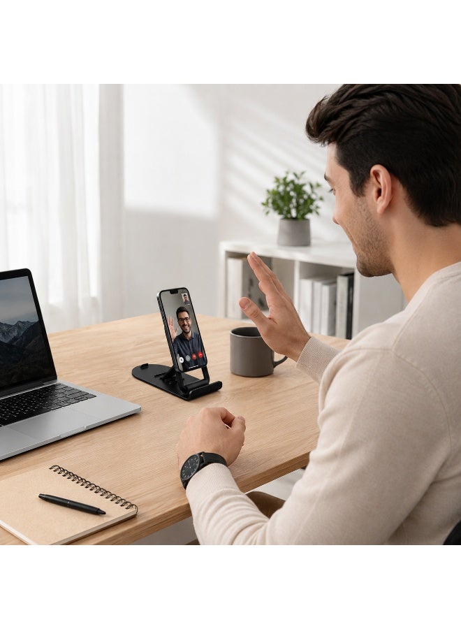 يسيدو حامل هاتف مكتبي صغير وقابل للتعديل Yesido C141 Mini Holder - ستاند موبايل محمول للمكتب بـ 4 مستويات ضبط زاوية، مزود ببطانة سيليكون مانعة للانزلاق، مثالي لمكالمات الفيديو والبث المباشر - لون أسود - Image 4