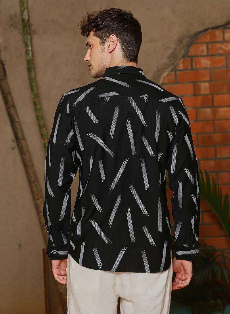Campus Sutra  Men's Obsidian Black Astral Blaze Shirt for Men | Best Price UAE