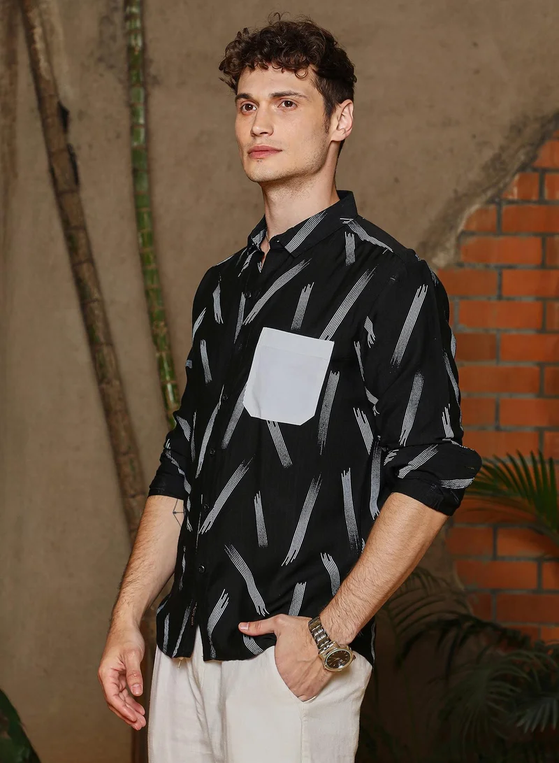 Campus Sutra  Men's Obsidian Black Astral Blaze Shirt for Men | Best Price UAE