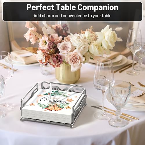 Epicano Napkin Holder for Table, Flat Napkin Dispenser with Weighted Arm, Square Cocktail Paper Holder of Elegant Rustic Iron for Kitchen Dining Room Decor Restaurant Farmhouse Hotel Party, Silver - Image 2