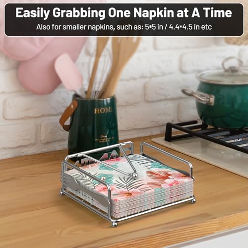 Epicano Napkin Holder for Table, Flat Napkin Dispenser with Weighted Arm, Square Cocktail Paper Holder of Elegant Rustic Iron for Kitchen Dining Room Decor Restaurant Farmhouse Hotel Party, Silver - Image 3
