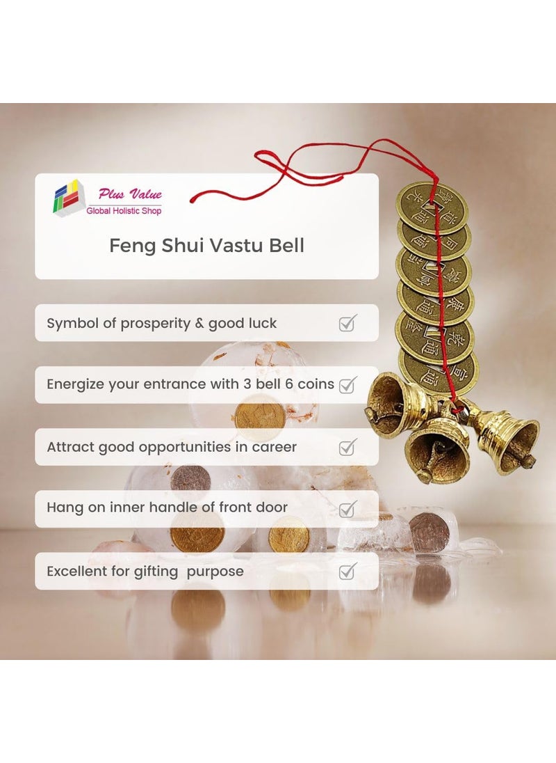 Plus Value Plus Value Feng Shui Vastu Chinese 3 Bell 6 Chinese Coins Big Size Home Office Positivity Decor Main Entrance Door Hanging 6 x 38 x 26 cm Multicolour  - Image 4