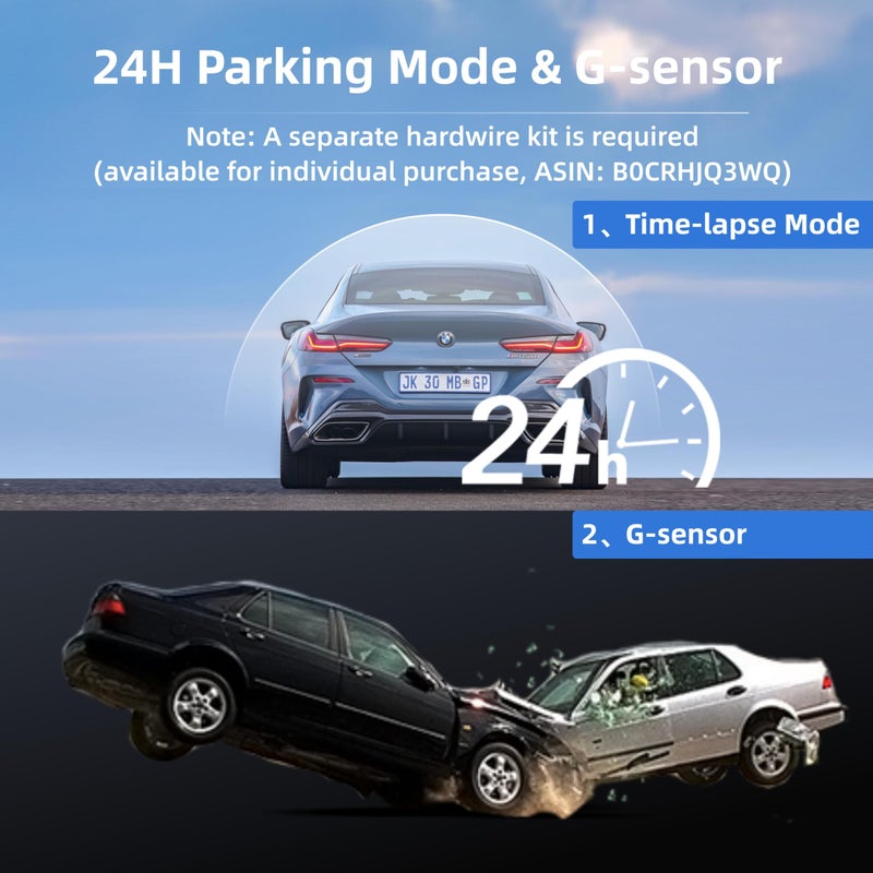 Miofive Dash Cam Car Front Rear 4K+4K WiFi Bluetooth Dash Cam with 64GB SD Card, Dual Car Camera with Parking Monitoring, Super Night Vision, HDR, G-Sensor, Loop Recording, App Control, Max 512GB - Image 4