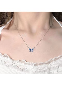 Chic Butterfly Clavicle Silver Necklace Gradient Blue Butterfly Necklace
