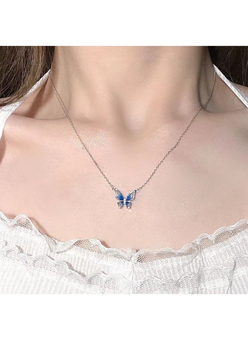 Generic - Chic Butterfly Clavicle Silver Necklace Gradient Blue Butterfly Necklace - Image 1