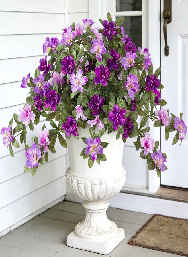 Ammyoo Artificial Fake Azalea Flowers for Outdoor Spring Decoration, Faux Silk Flower for Summer UV Resistant Look Real Plants for Garden Yard Porch Walkway Indoor Decor, 2PCS - Image 1