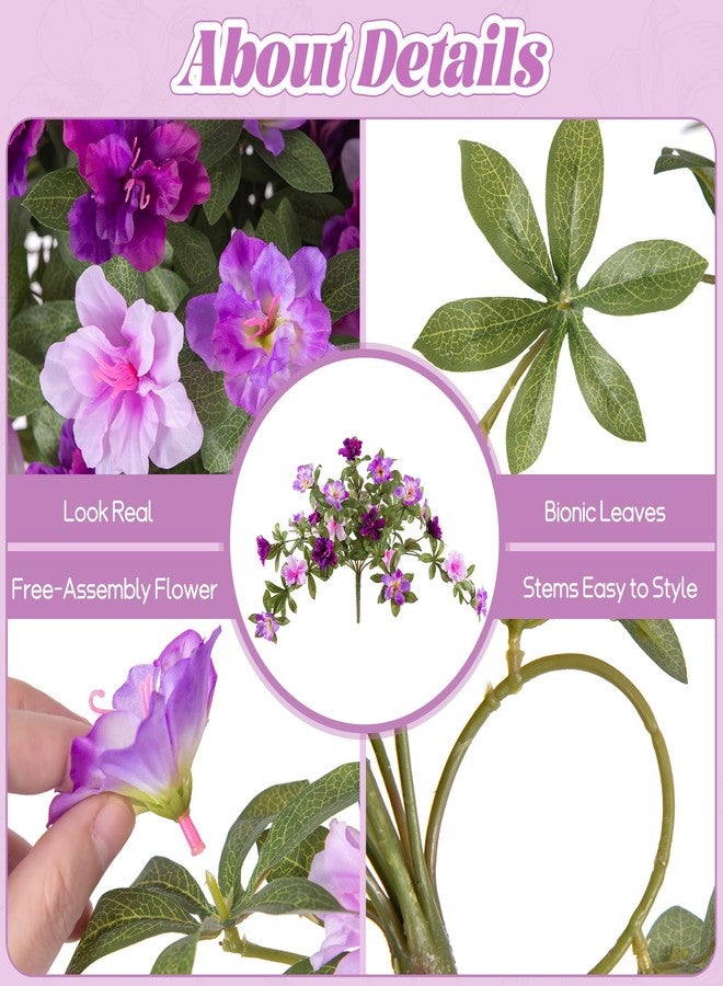 Ammyoo Artificial Fake Azalea Flowers for Outdoor Spring Decoration, Faux Silk Flower for Summer UV Resistant Look Real Plants for Garden Yard Porch Walkway Indoor Decor, 2PCS - Image 4