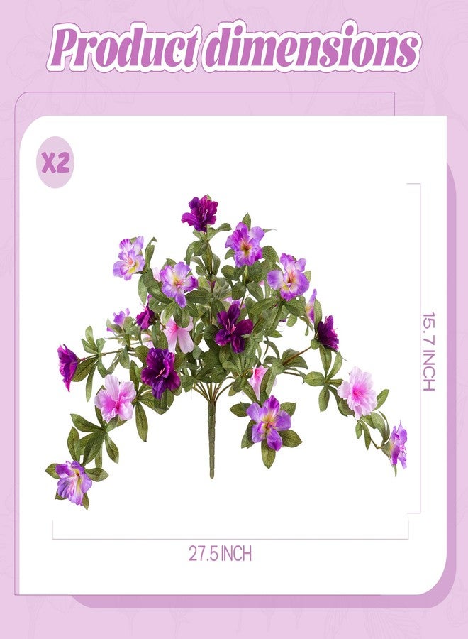 Ammyoo Artificial Fake Azalea Flowers for Outdoor Spring Decoration, Faux Silk Flower for Summer UV Resistant Look Real Plants for Garden Yard Porch Walkway Indoor Decor, 2PCS - Image 2