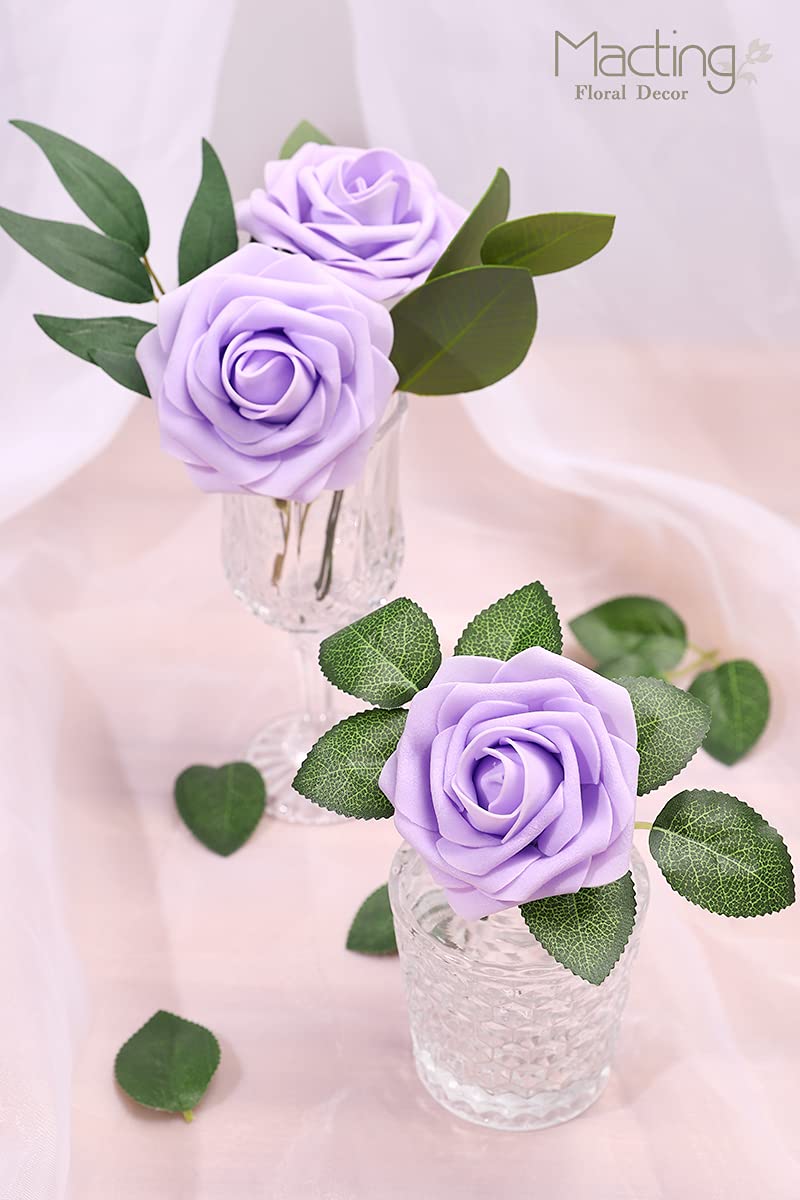 MACTING Artificial Flower Roses  30pcs Real Touch Fake Flowers with Stem  Foam Roses for Mothers Day Bouquets Wedding Boutonniere Centerpieces Home Decorations(Lavender) - Image 2
