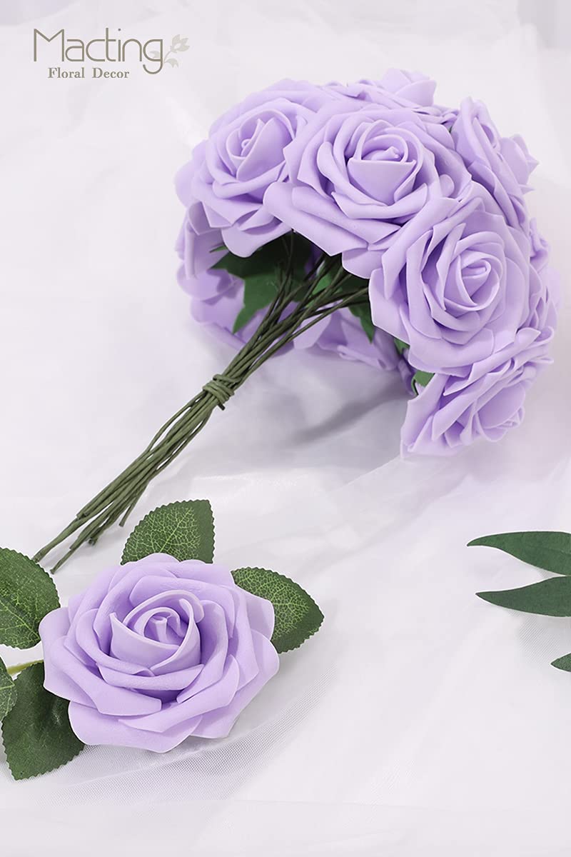 MACTING Artificial Flower Roses  30pcs Real Touch Fake Flowers with Stem  Foam Roses for Mothers Day Bouquets Wedding Boutonniere Centerpieces Home Decorations(Lavender) - Image 3