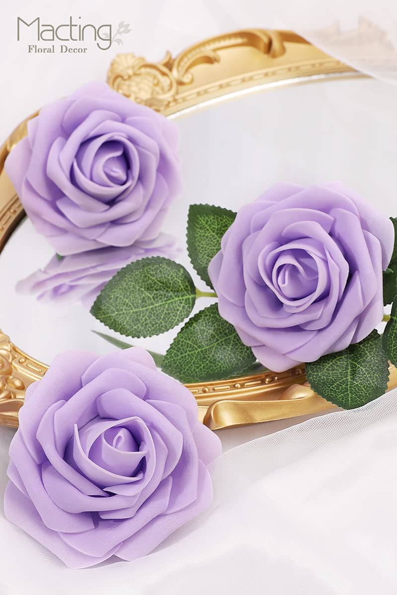 MACTING Artificial Flower Roses  30pcs Real Touch Fake Flowers with Stem  Foam Roses for Mothers Day Bouquets Wedding Boutonniere Centerpieces Home Decorations(Lavender) - Image 4