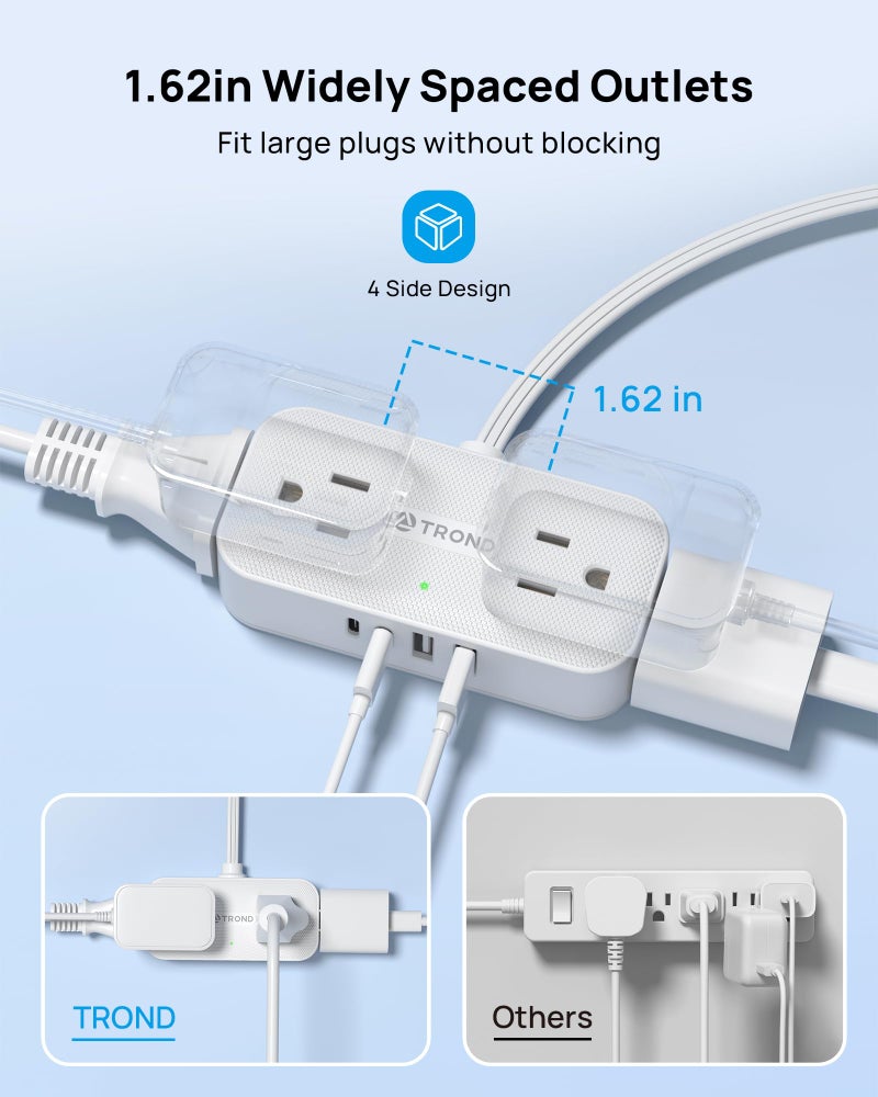TROND Flat Plug Power Strip 5FT, Small Flat Extension Cord with Multiple Outlets, 4 AC and 4 USB Ports (2 USB C), Wall Mount 900J Surge Protector for Home Office Travel Dorm Room Essentials, White - Image 5