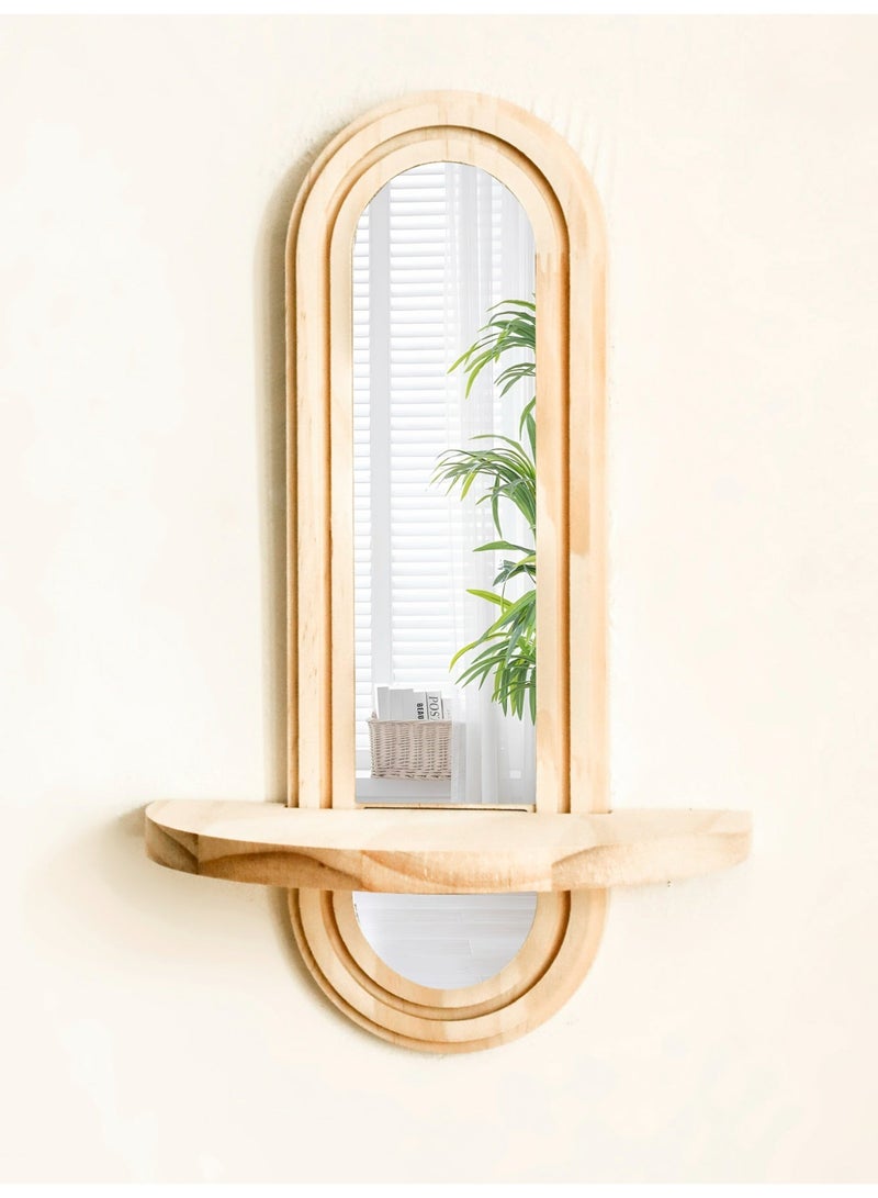 Ayana Casa Natural Wood Oval Mirror Wall Shelf – Acrylic Mirror Floating Shelf with Concentric Oval Frame for Living Room Bedroom Bathroom Home Décor - Image 2