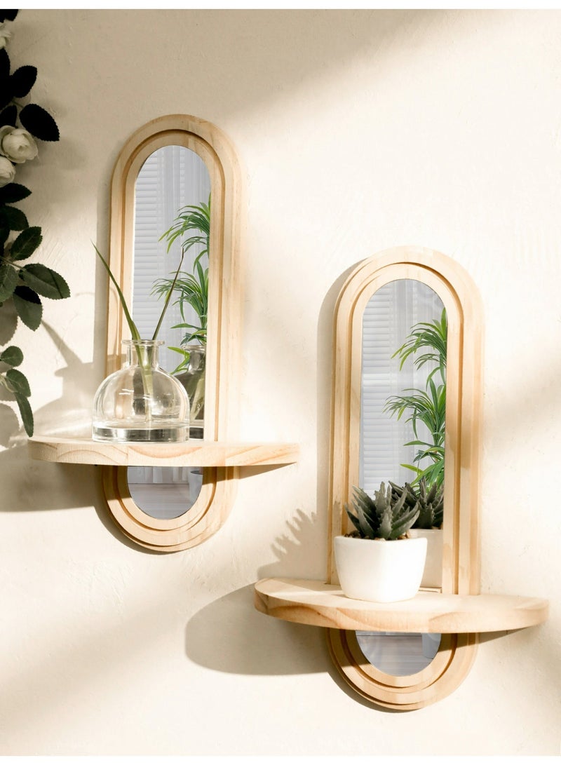 Ayana Casa Natural Wood Oval Mirror Wall Shelf – Acrylic Mirror Floating Shelf with Concentric Oval Frame for Living Room Bedroom Bathroom Home Décor - Image 5