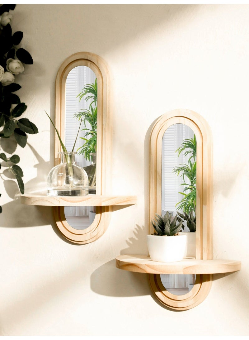 Ayana Casa Natural Wood Oval Mirror Wall Shelf – Acrylic Mirror Floating Shelf with Concentric Oval Frame for Living Room Bedroom Bathroom Home Décor - Image 3