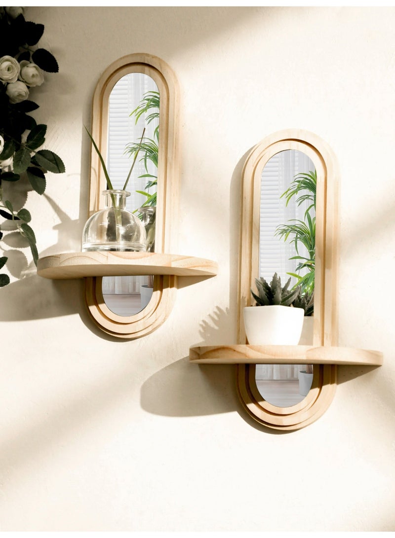 Ayana Casa Natural Wood Oval Mirror Wall Shelf – Acrylic Mirror Floating Shelf with Concentric Oval Frame for Living Room Bedroom Bathroom Home Décor - Image 4