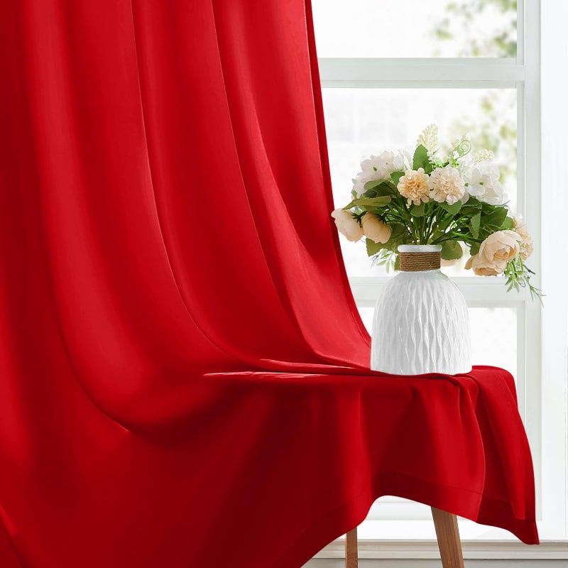 هوم أيدياز Homideas غير مشاهدة الستائر الحمراء الستائر المطلقة 52 × 96 بوصة طول 2 لوحات الستائر شبه شفافة الستائر النافذة الستائر لغرفة نوم غرفة المعيشة - Image 5