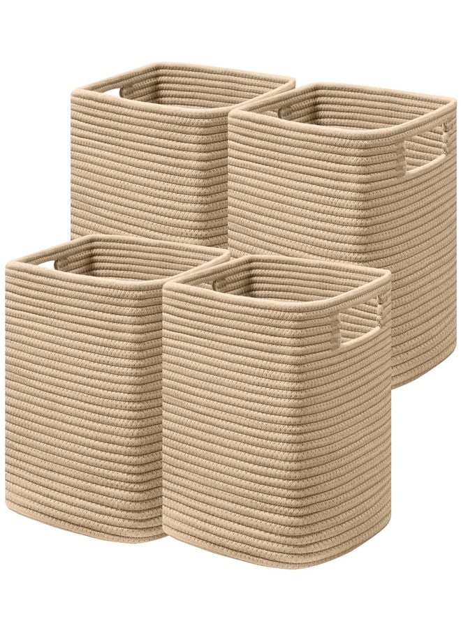 UBBCARE Set of 4 Storage Basket-11 X 10.5 X 10.5 In, Cotton Rope Basket for Shelves, Toys, Book, Cube Storage Bins with Handles, Woven Storage Basket for Organizing, Brown - Image 1
