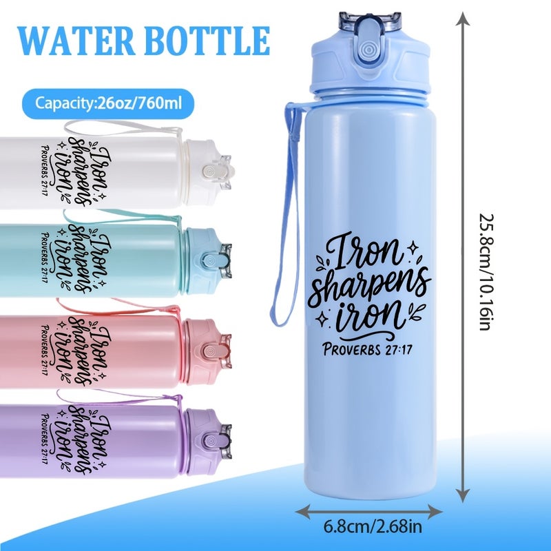 760ml Sports Water Bottle with Straw - Iron Sharpens Iron - Gym Fitness Outdoor Gift - Image 3