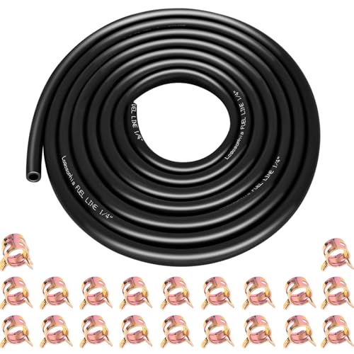 Logosophia 10ft 14 ID Fuel Line Hose with 20pcs 25 Clamps Fits Kawasaki Kohler Briggs Stratton Small GasDiesel Engines Generators Powersports Durable Flexible Rubber Hose Kit - Image 1