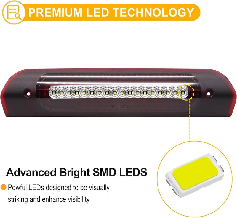 R&F Auto LED Strobe High Mount Brake Light for Ram 1500 2500 3500 (2002-2009) with Red and White Lens - Image 4