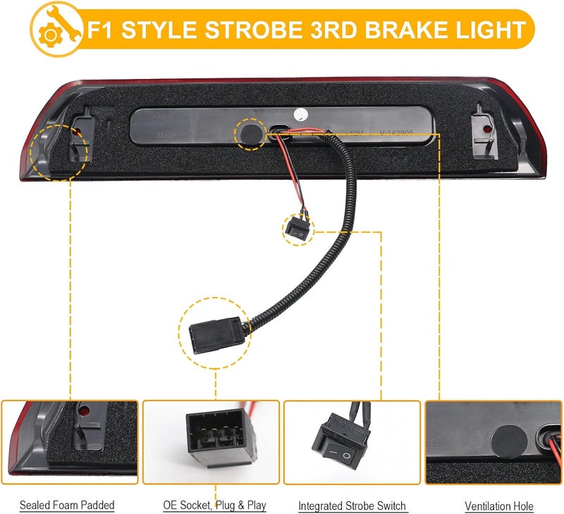 R&F Auto LED Strobe High Mount Brake Light for Ram 1500 2500 3500 (2002-2009) with Red and White Lens - Image 5