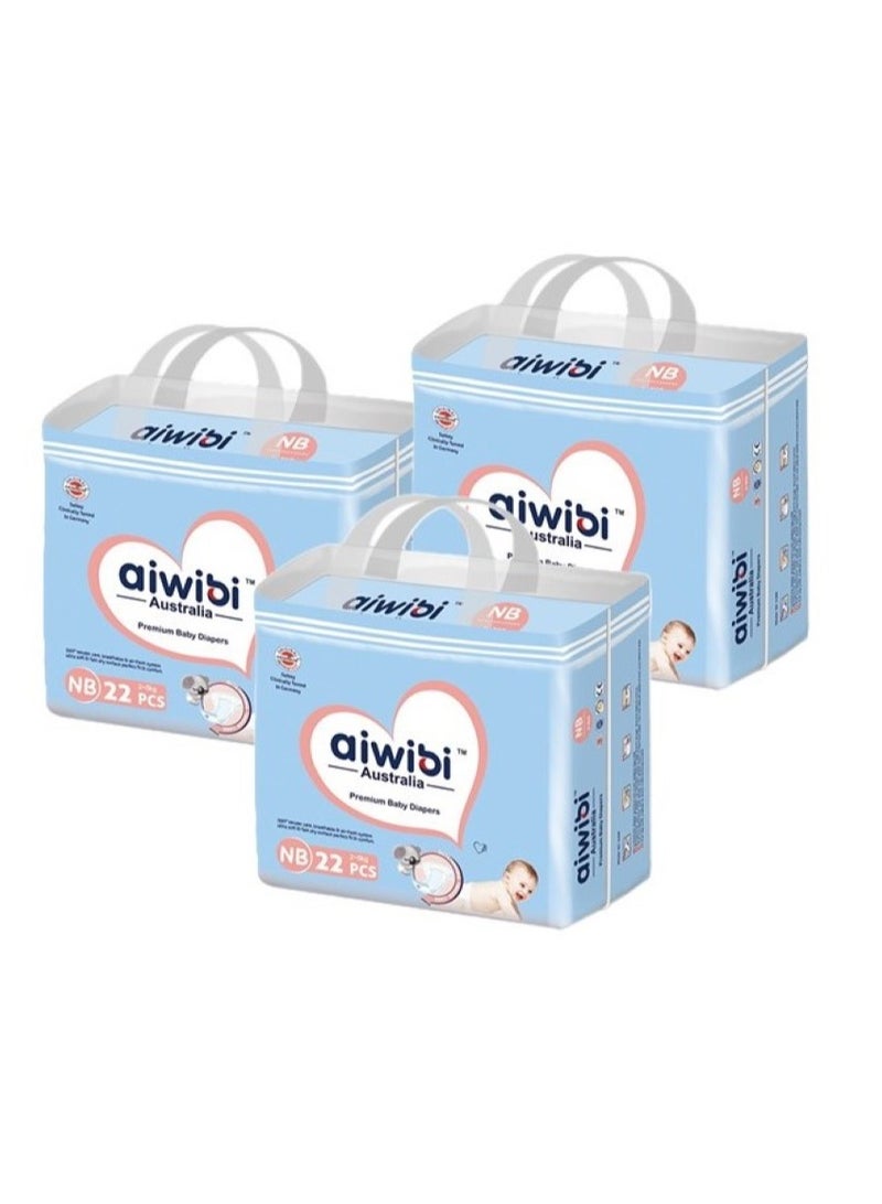 Aiwibi New Born Premium Diapers (2-5kg) 22's pack of 3 - Image 1