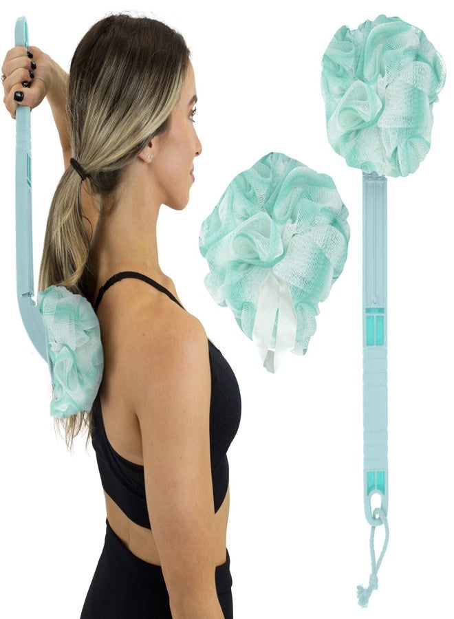 Vive Long Handled Loofah on a Stick - Mesh Back Sponge for Bath, Reusable w/Extra Pouf - Exfoliating Scrubber for Elderly & Disabled, Soft Loofa for Bathing Men & Women - Image 1