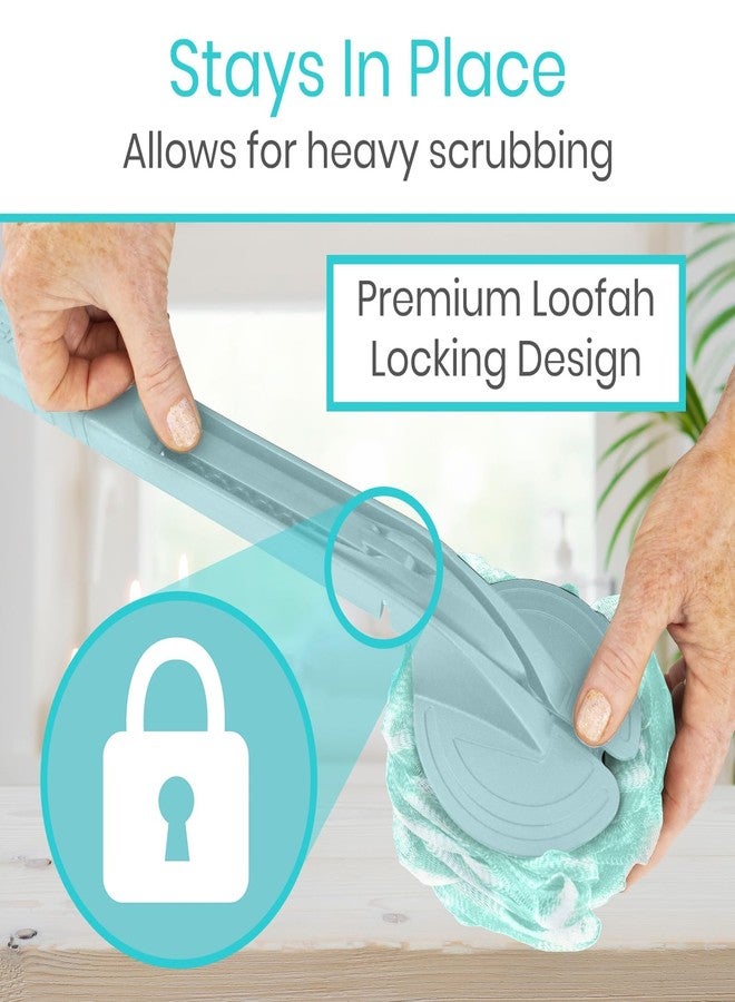 Vive Long Handled Loofah on a Stick - Mesh Back Sponge for Bath, Reusable w/Extra Pouf - Exfoliating Scrubber for Elderly & Disabled, Soft Loofa for Bathing Men & Women - Image 4