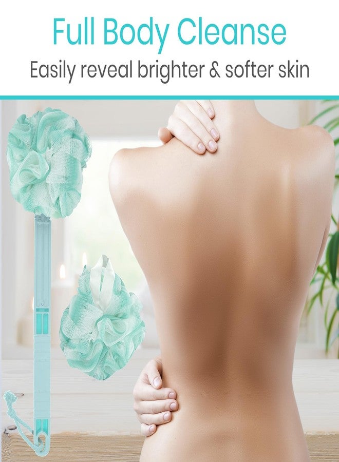 Vive Long Handled Loofah on a Stick - Mesh Back Sponge for Bath, Reusable w/Extra Pouf - Exfoliating Scrubber for Elderly & Disabled, Soft Loofa for Bathing Men & Women - Image 3