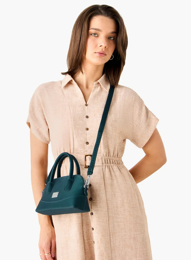 Flora Bella By Shoexpress Textured Crossbody Bag with Detachable Strap and Zip Closure