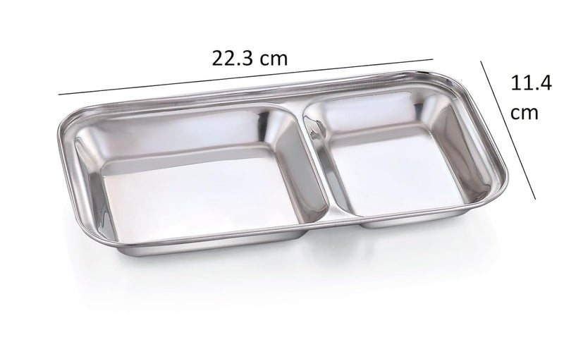 Expresso Heavy Duty Stainless Steel Rectangle Small Plate with 2 Sections Divided Mess Trays for Kids Lunch Camping Events Every Day Use Kitchenware Set of 3 Pcs - Image 2