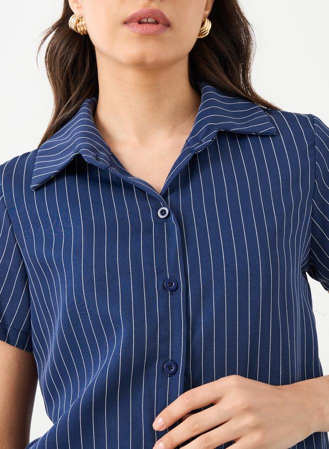 تايك تو طقم منسق من بنطال وقميص مخطط بقصة عادية - Image 4