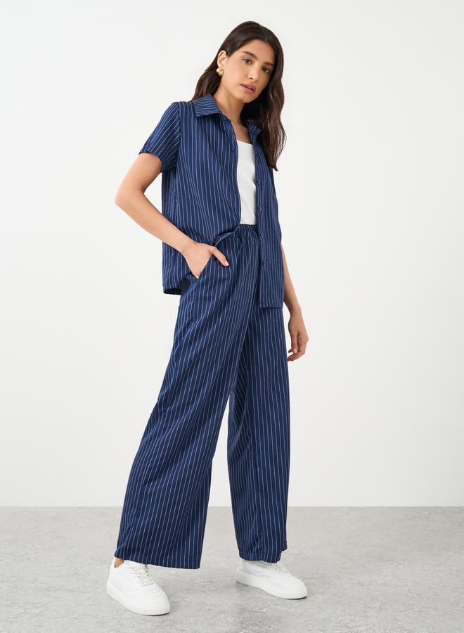 تايك تو طقم منسق من بنطال وقميص مخطط بقصة عادية - Image 1