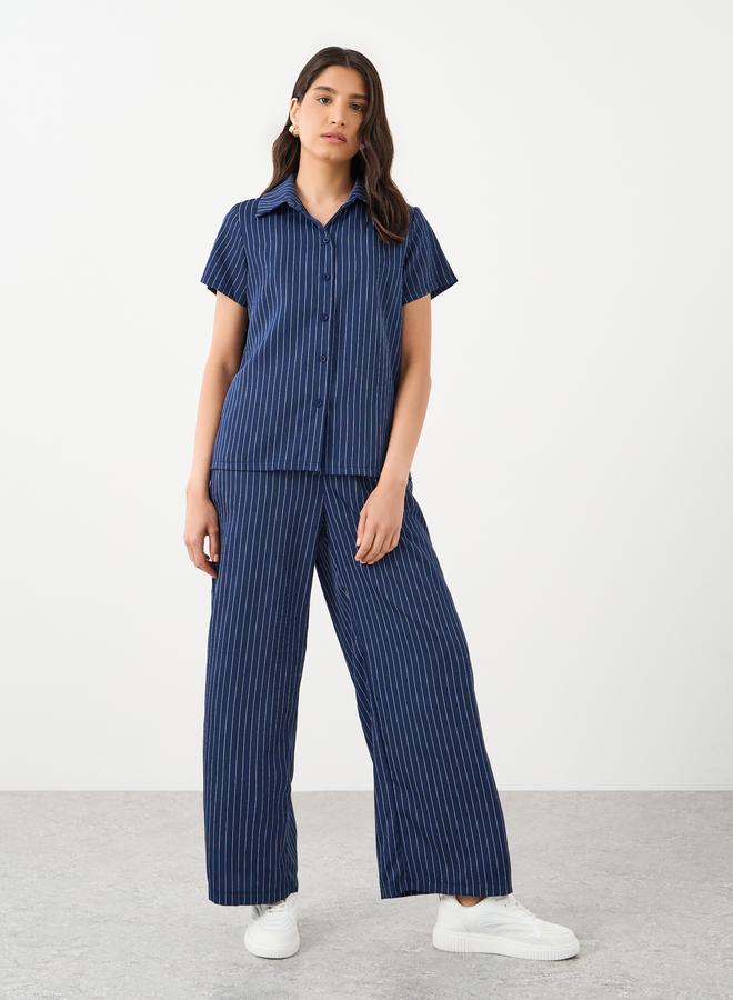 تايك تو طقم منسق من بنطال وقميص مخطط بقصة عادية - Image 3