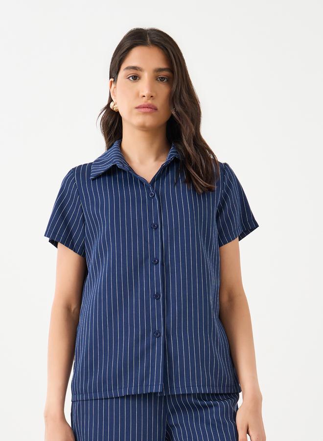 تايك تو طقم منسق من بنطال وقميص مخطط بقصة عادية - Image 2