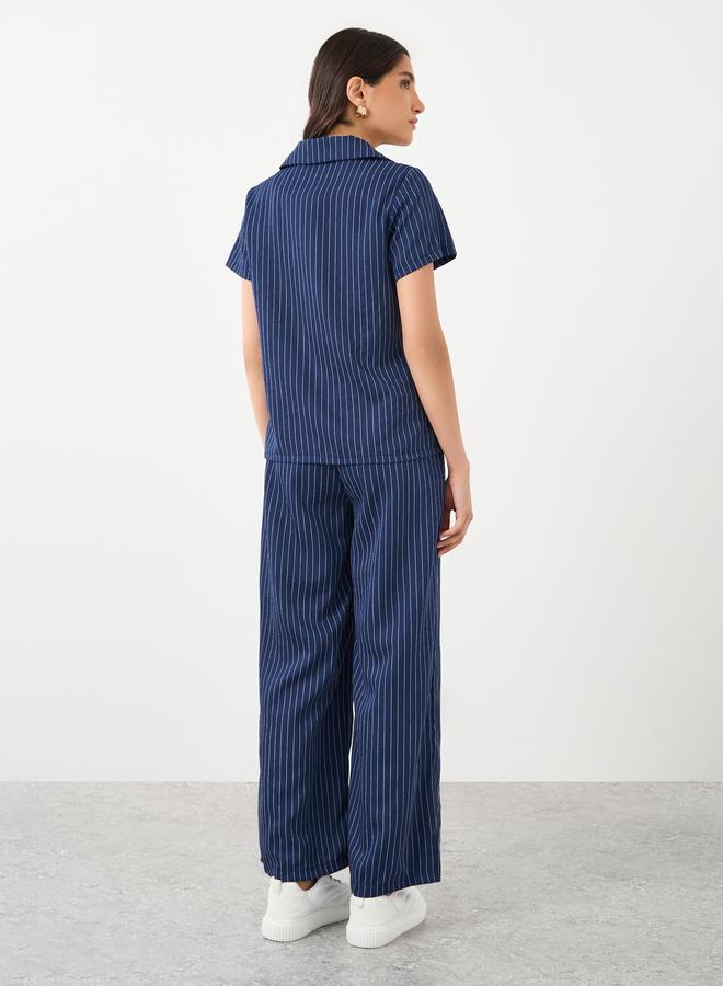 تايك تو طقم منسق من بنطال وقميص مخطط بقصة عادية - Image 5